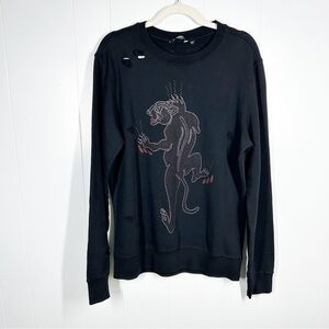 Antony Morato Black Distressed Embellished Tiger Graphic Sweatshirt Medium
